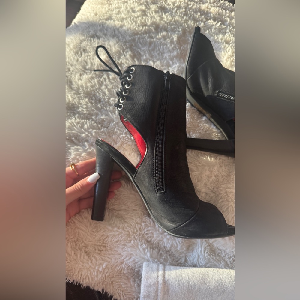 Jeffrey Campbell Black Peep-Toe Cut-Out Heels / Booties — Size 7,